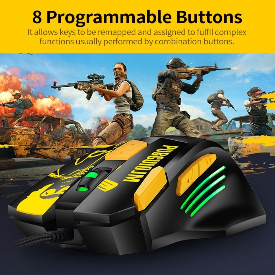 Wired Gaming Mouse Ergonomic Mouse 8 Programmable Buttons 800/1200/1600/2400/3600/4800DPI 6-color Breathing Light, Yellow Wired Gaming Mouse Ergonomic Mouse 8 Programmable Buttons 800/1200/1600/2400/3600/4800DPI 6-color Breathing Light, Yellow