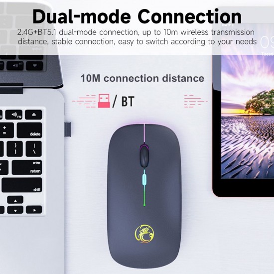 E-1300 2.4G+BT5.1 Wireless Dual-mode Mouse Ergonomic Office Mice 3 Adjustable DPI Built-in Rechargeable Lithium Battery Black E-1300 2.4G+BT5.1 Wireless Dual-mode Mouse Ergonomic Office Mice 3 Adjustable DPI Built-in Rechargeable Lithium Battery Black