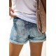 Blue Skull Print Patchwork Frayed High Waist Denim Shorts Blue Skull Print Patchwork Frayed High Waist Denim Shorts