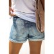 Sky Blue Floral Patchwork Rolled Hem Distressed Denim Shorts Sky Blue Floral Patchwork Rolled Hem Distressed Denim Shorts