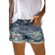 Sky Blue Floral Patchwork Rolled Hem Distressed Denim Shorts Sky Blue Floral Patchwork Rolled Hem Distressed Denim Shorts