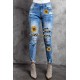 Sunflower Print Leopard Patchwork Distressed Skinny Jeans Sunflower Print Leopard Patchwork Distressed Skinny Jeans