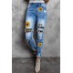 Sunflower Print Leopard Patchwork Distressed Skinny Jeans Sunflower Print Leopard Patchwork Distressed Skinny Jeans
