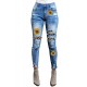 Sunflower Print Leopard Patchwork Distressed Skinny Jeans Sunflower Print Leopard Patchwork Distressed Skinny Jeans