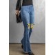 Sunflower Patchwork Raw Hem Distressed Flare Jeans Sunflower Patchwork Raw Hem Distressed Flare Jeans