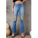 Sunflower Patchwork Raw Hem Distressed Flare Jeans Sunflower Patchwork Raw Hem Distressed Flare Jeans