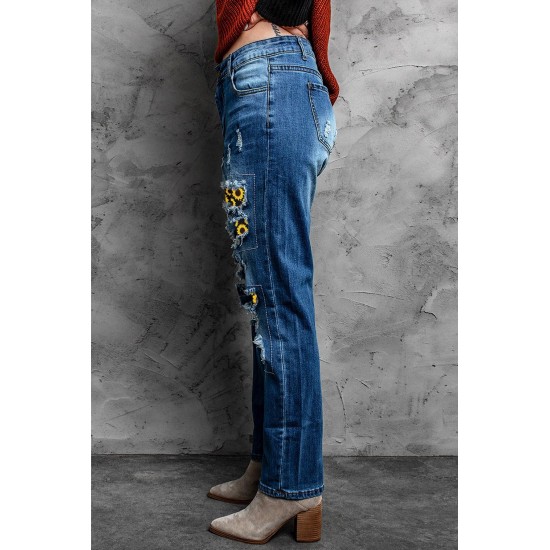 Sunflower Patchwork Straight Leg Distressed Jeans Sunflower Patchwork Straight Leg Distressed Jeans