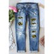 Sunflower Patchwork Straight Leg Distressed Jeans Sunflower Patchwork Straight Leg Distressed Jeans