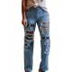 Sky Blue MAMA Leopard Blot Print Distressed Slits Flare Jeans Sky Blue MAMA Leopard Blot Print Distressed Slits Flare Jeans