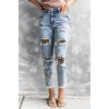 Sky Blue Leopard Patches Patchwork Distressed Faded Jeans