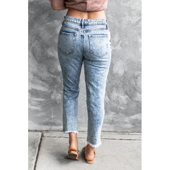 Sky Blue Leopard Patches Patchwork Distressed Faded Jeans Sky Blue Leopard Patches Patchwork Distressed Faded Jeans
