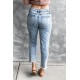 Sky Blue Leopard Patches Patchwork Distressed Faded Jeans Sky Blue Leopard Patches Patchwork Distressed Faded Jeans