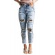 Sky Blue Leopard Patches Patchwork Distressed Faded Jeans Sky Blue Leopard Patches Patchwork Distressed Faded Jeans