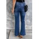 Blue St Patrick Clover Patchwork High Rise Flare Jeans Blue St Patrick Clover Patchwork High Rise Flare Jeans