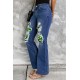 Blue St Patrick Clover Patchwork High Rise Flare Jeans Blue St Patrick Clover Patchwork High Rise Flare Jeans