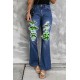 Blue St Patrick Clover Patchwork High Rise Flare Jeans Blue St Patrick Clover Patchwork High Rise Flare Jeans