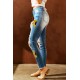 Sky Blue Sunflower Print Ripped Skinny Fit Jeans Sky Blue Sunflower Print Ripped Skinny Fit Jeans