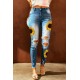 Sky Blue Sunflower Print Ripped Skinny Fit Jeans Sky Blue Sunflower Print Ripped Skinny Fit Jeans