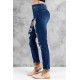 Blue Heart Leopard Patchwork Slim-fit Distressed Jeans Blue Heart Leopard Patchwork Slim-fit Distressed Jeans