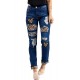 Blue Heart Leopard Patchwork Slim-fit Distressed Jeans Blue Heart Leopard Patchwork Slim-fit Distressed Jeans