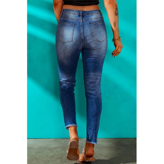 Blue Casual Leopard Animal Print Ripped Jeans Blue Casual Leopard Animal Print Ripped Jeans