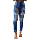 Blue Casual Leopard Animal Print Ripped Jeans Blue Casual Leopard Animal Print Ripped Jeans