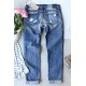Sky Blue Letter Baseball Print Light Washed Distressed Jeans Sky Blue Letter Baseball Print Light Washed Distressed Jeans