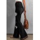 Black Butterfly Print Distressed Elastic High Waist Flare Jeans Black Butterfly Print Distressed Elastic High Waist Flare Jeans