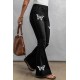 Black Butterfly Print Distressed Elastic High Waist Flare Jeans Black Butterfly Print Distressed Elastic High Waist Flare Jeans