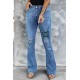 Sky Blue Easter Rabbit Print Button Fly Distressed Flare Jeans Sky Blue Easter Rabbit Print Button Fly Distressed Flare Jeans