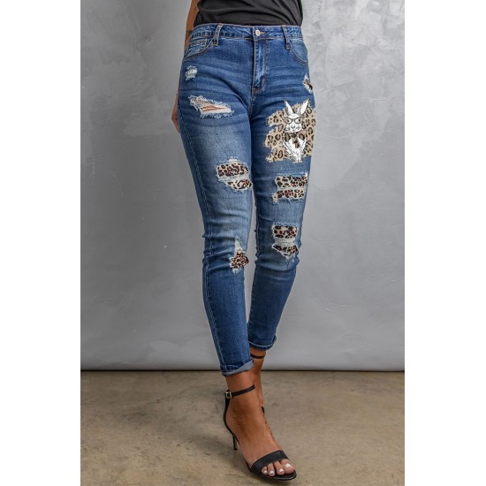 Easter Leopard Bunny Print Patchwork Distressed Skinny Jeans Easter Leopard Bunny Print Patchwork Distressed Skinny Jeans