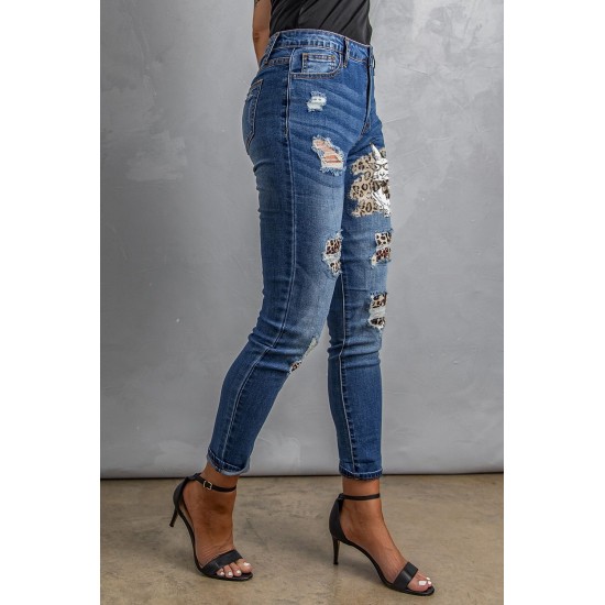 Easter Leopard Bunny Print Patchwork Distressed Skinny Jeans Easter Leopard Bunny Print Patchwork Distressed Skinny Jeans