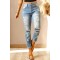 Sky Blue Western Ripped Colorblock Graphic Jeans