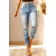 Sky Blue Western Ripped Colorblock Graphic Jeans Sky Blue Western Ripped Colorblock Graphic Jeans