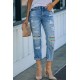 Sky Blue Western Ripped Colorblock Graphic Jeans Sky Blue Western Ripped Colorblock Graphic Jeans