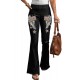 Black Rock Roll Wings Print Raw Hem Ripped Flare Jeans Black Rock Roll Wings Print Raw Hem Ripped Flare Jeans