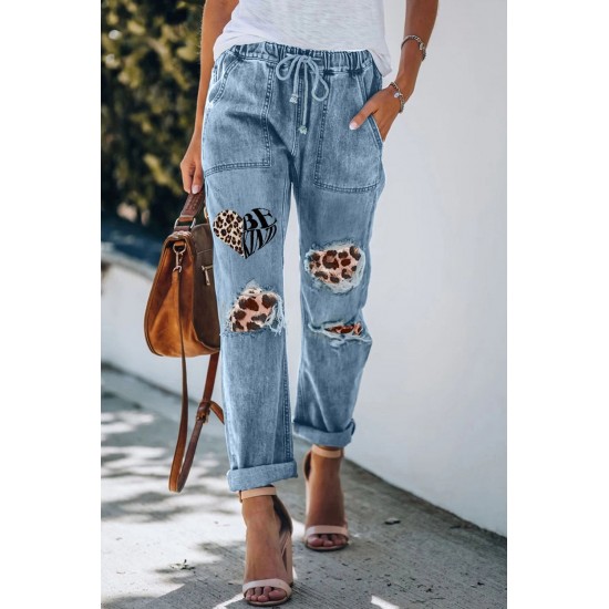 BE KIND Leopard Patches Distressed Jeans BE KIND Leopard Patches Distressed Jeans