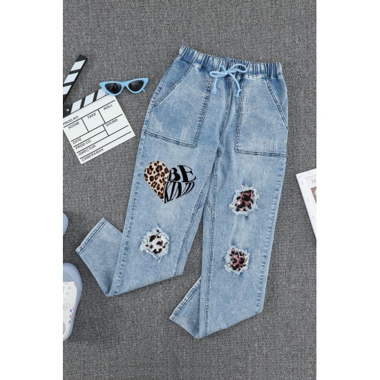 BE KIND Leopard Patches Distressed Jeans BE KIND Leopard Patches Distressed Jeans