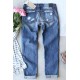 Sky Blue Skull Print Patchwork Distressed Jeans Sky Blue Skull Print Patchwork Distressed Jeans