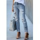 Sky Blue Skull Print Distressed High Waist Slim Fit Boyfriend Jeans Sky Blue Skull Print Distressed High Waist Slim Fit Boyfriend Jeans