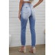 Sky Blue Skull Print Distressed High Waist Slim Fit Boyfriend Jeans Sky Blue Skull Print Distressed High Waist Slim Fit Boyfriend Jeans