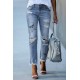 Sky Blue Skull Print Distressed High Waist Slim Fit Boyfriend Jeans Sky Blue Skull Print Distressed High Waist Slim Fit Boyfriend Jeans