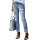 Sky Blue Skull Print Distressed High Waist Slim Fit Boyfriend Jeans Sky Blue Skull Print Distressed High Waist Slim Fit Boyfriend Jeans