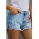 Sky Blue Floral Print Split Distressed High Waist Denim Short Sky Blue Floral Print Split Distressed High Waist Denim Short