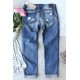 Sky Blue Star Print Patchwork Mid Waist Distressed Jeans Sky Blue Star Print Patchwork Mid Waist Distressed Jeans