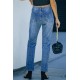 Sky Blue Star Print Patchwork Mid Waist Distressed Jeans Sky Blue Star Print Patchwork Mid Waist Distressed Jeans