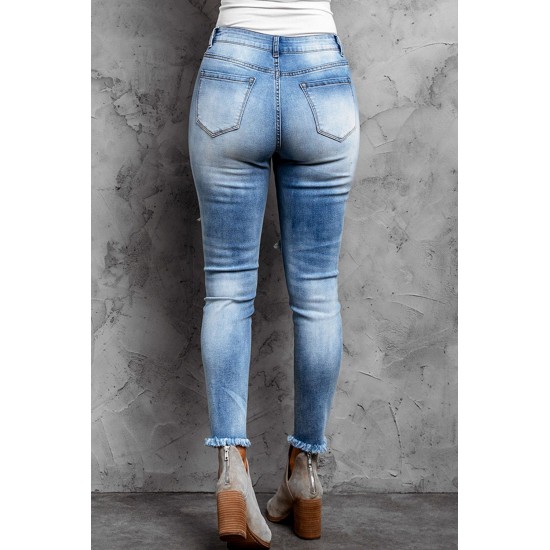 Sky Blue Baseball Letter Print Splicing Skinny High Waist Ankle Jeans Sky Blue Baseball Letter Print Splicing Skinny High Waist Ankle Jeans