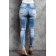 Sky Blue Baseball Letter Print Splicing Skinny High Waist Ankle Jeans Sky Blue Baseball Letter Print Splicing Skinny High Waist Ankle Jeans