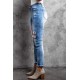 Sky Blue Baseball Letter Print Splicing Skinny High Waist Ankle Jeans Sky Blue Baseball Letter Print Splicing Skinny High Waist Ankle Jeans
