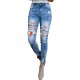 Sky Blue Baseball Letter Print Splicing Skinny High Waist Ankle Jeans Sky Blue Baseball Letter Print Splicing Skinny High Waist Ankle Jeans